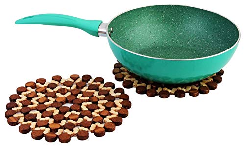 Image of 2 Pcs Set Round Wood Trivet Mat, Kitchen Hot Pad Rest Heat Resistant for Dishes, Plates, Pots, Pans, Skillet (Brown)