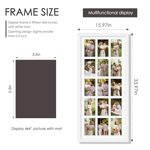 Image of DUENPY 14x32 Picture Frame 4x6 Collage Picture Frame Displays Fifteen 4x6 inch Photos Collage Wall Decor Wall Hanging White