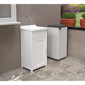 Adventa, Lavello/Lavatoio Salva-Spazio in resina, per Esterni ed Interni, dimensioni 40 x 40 x 86,5 cm, Bianco