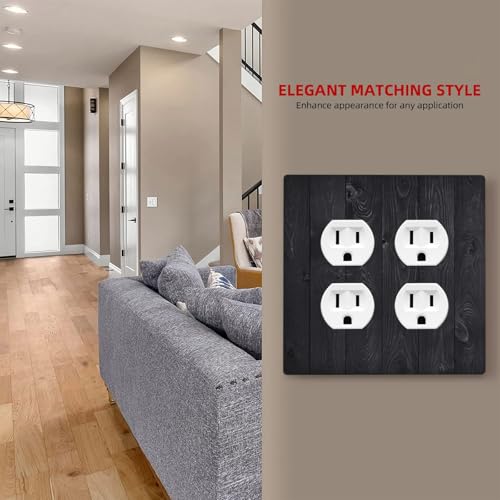 Decorative Outlet Covers Vintage Black Wood Plank Wooden Board 2 Gang Outlet Cover Wall Plate Double Duplex Light Switch Cover Plate Switch Plate Covers for Farmhouse Decor