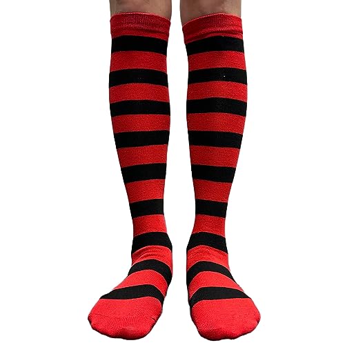 Meias femininas casuais de algodão com listras largas na altura do joelho da Couver (1 par), Red/Bla