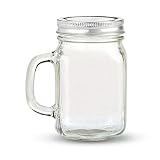 Kate Aspen Large Glass Jars with Lids and Handles, Mason Jars Mugs, Drinking Glass and DIY Favor Decor, Wide Mouth, 12 oz. (1)