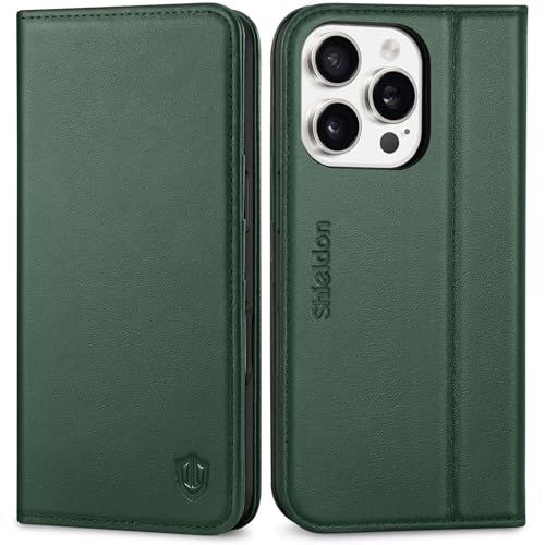 SHIELDON iPhone 16 Pro 対応ケース 手帳型 本革 あいふぉん 16 プロ スマホカバー カード収納 横置きスタンド機能 マグネット内蔵 TPU素材 衝撃吸収 [RFIDブロッキング] 全面保護 アイホン 16 プロ 対応 スマホケース 2024年発売 6.3インチ 5G エバーグリーン
