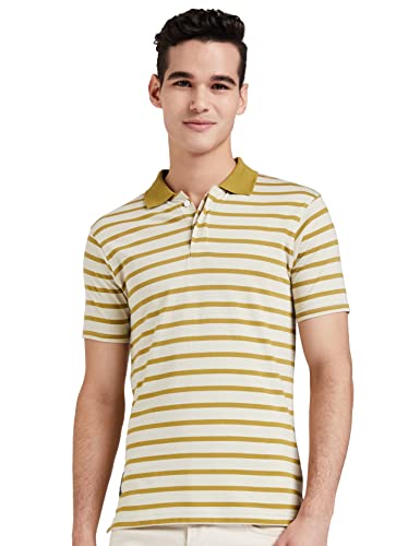 Amazon Brand – INKAST Men’s Striped Regular Polo Shirt (AZ-PO-09-S21-B_Oyester Beige + Ecru Olive XL)