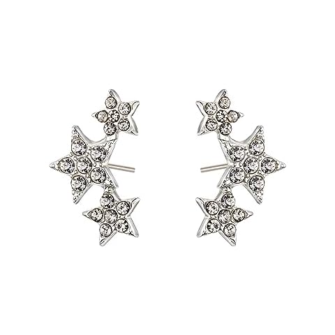 Vanjewnol Silver Star Stud Earrings for Women Silver Earrings Star Earrings Statement Earrings for Women Dainty Earrings Rhinestone Earrings E02G Cover