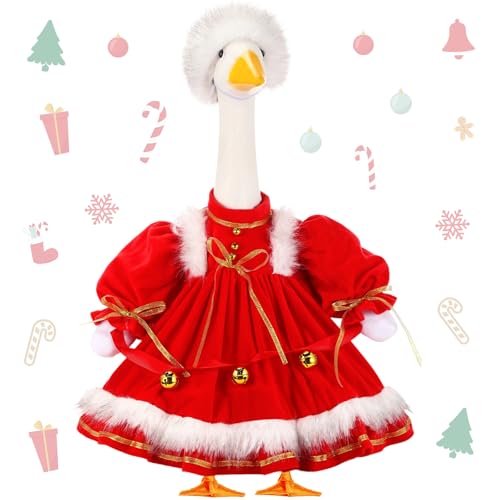 FuWeave Christmas Winter Goose Outfit Fancy Porch Goose Clothes Dress with Wide Hat for Xmas Winter Outdoor Patio Yard(Bell 23 Inch)