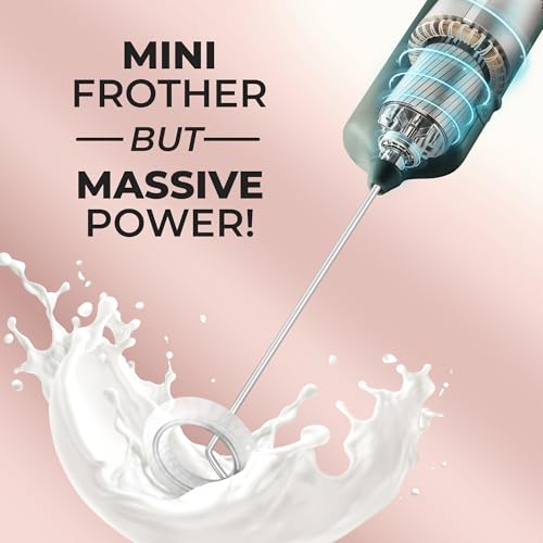 Image of Mini & Mighty Milk Frother Wand - Powerful Handheld Coffee Frother, Battery Operated Drink Mixer - Compact Pocket Size - Detachable Whisk for Latte, Cappuccino, Matcha, Hot Chocolate