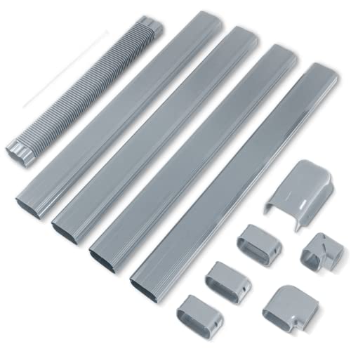 LyPrem Kit di copertura per mini split line da 10,2 cm, in PVC, per condizionatore d'aria centrale e pompa di calore, colore: grigio