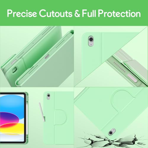 Image of YBING Keyboard Case for iPad 10th Gen 10.9 inch(2022) & 11th Gen(A16, 2025), 7-Color Backlit Detachable Keypad & Rotatable Magnetic Case with Pencil Holder (Green)