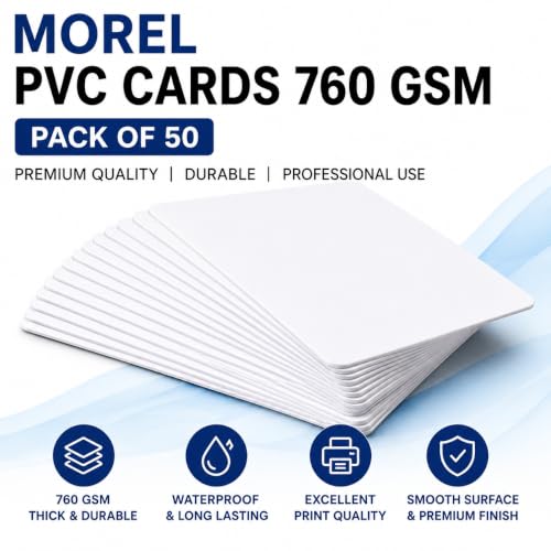 Image of morel (Pack of 50 PVC ID Card 800 GSM for EPSON L800 L805 L810 L850 R280 R290 T50 T60 P50 P60 Inkjet Printer (AADHAR Card, College ID Card GATE Pass, ETC).