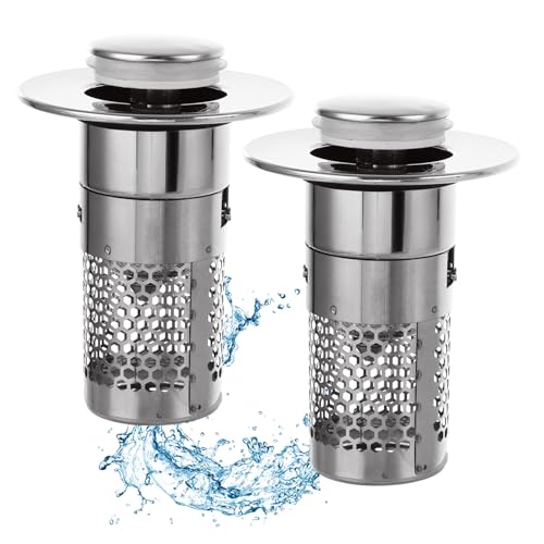 ASelected 2 Pcs Drain Plug for 34-40 mm Drain Holes, Stainless Steel Pop Up Drain Strainer with Hair Catcher, Universal Sink Plug for Kitchen, Bathroom, Wash Basin, Bathtubs