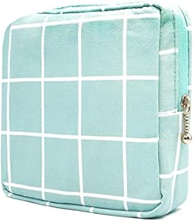 Period Bag for Teen Girls, Sanitary Napkin Storage Bag, Portable Menstrual Pad Tampon Zipper Bags Pouch Feminine Menstruation First Period Bag for Teen Girls Ladies (Blue Plaid)
