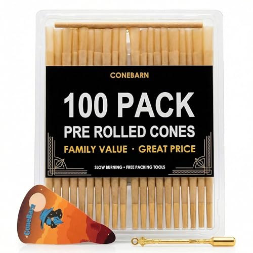 100 Pack | Rolling Papers Cones | Cones Pre Rolling Papers Rolled king Size with Filter Tips Packing Stick & Scoop