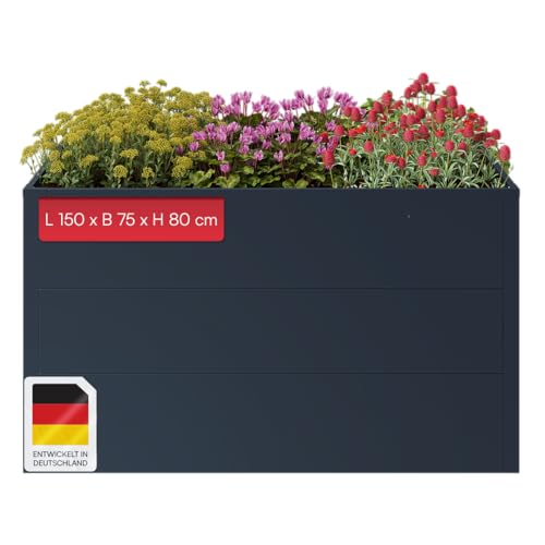 STEELSØN Icarus Hochbeet Metall – Pflanzenbeet 150x75x80 cm – Gemüsebeet Anthrazit – Beet für Garten & Balkon – Pflanzenkübel mit offener Bodenstruktur – Wetterfestes Gartenbeet – Kräuterbeet