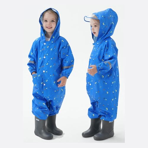 Genérico 2026 Impermeable Infantil con Estampado Divertido y Tiras Reflectantes para niñas pequeñas Que juegan al Exterior (Blue, 2-5 años)