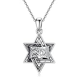 PROESS Star of David Necklace Sterling Sliver Sun and Moon David Hexagram Pendant Jewish Jewelry Gif