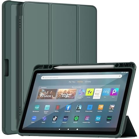Case for 11 Inch Tablet (13th Generation, 2023 Release), Incompatible with iPad Nokia Samsung - DJ&RPPQ TPU Leather Smart Dual Angle Stand Cover with Auto Wake/Sleep,Dark Green Cover