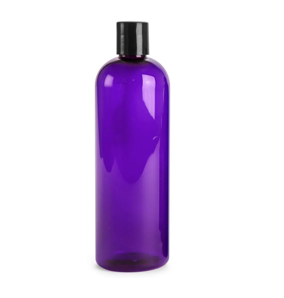 16 oz Purple PET Cosmo Round Bottles w/Black Disc Top Caps