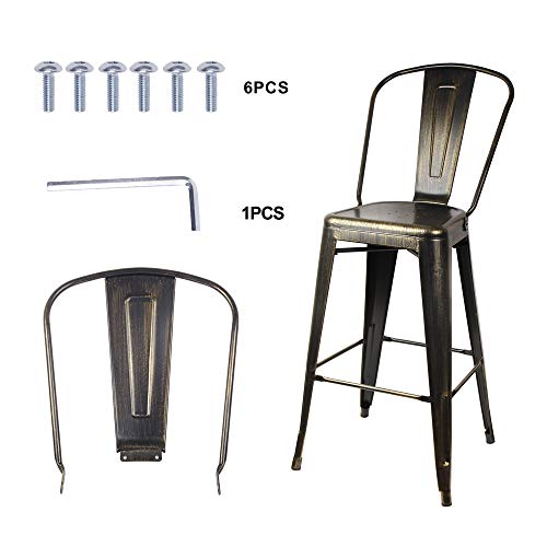 Gia Commercial Grade 30 Inch High Back Bar Stools Set Of 6 - Antique Black Industrial Metal Counter Height Stools - Kitchen Bar Stools Chair With Larger Seat - 14.5X14.5 Inch Seat #TOP7