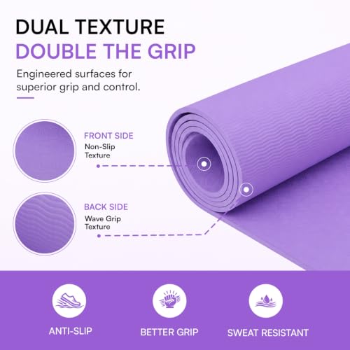 Image of Arrowmax 4mm Yoga Mat with Carry Cover for Men & Women, Anti-Skid Exercise Mat for Yoga, Pilates, Meditation, Stretching & Home Workout, Lightweight Portable Fitness Mat (PURPLE)