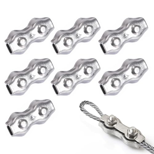 AAED Tensor Cuerda tendedero,Cable de Acero Inoxidable,Clip Cable Acero,Abrazadera de Cables,7 Piezas, Fuerte y Duradero, Cable de Bloqueo Seguro, Adecuado para Sujetar alambres y Cables