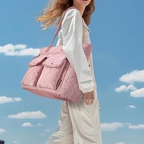 Quilted Tote Bag for Women Large Capacity Puffer Shoulder Bag Duffle Work Travel Tote Bag with Compartments2