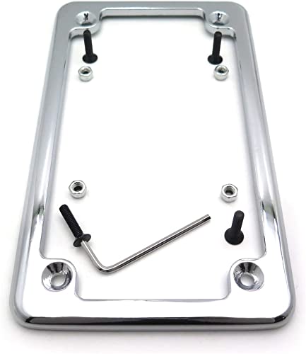 Image of Motorcycle License Plate Frames, Flat Bracket Tag Holder 7 Inches x 4 Inches, Universal Chrome License Plate Frame Exterior Accessories, Silver