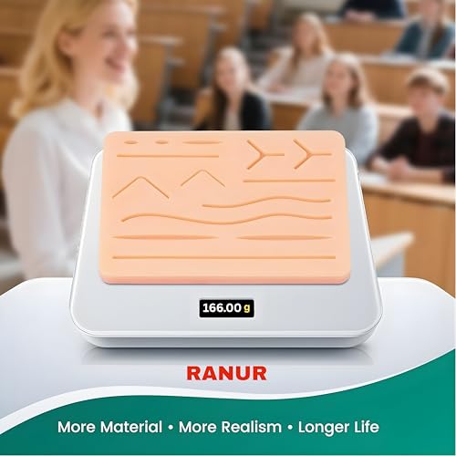 Image of RANUR 4 Layer Silicone Suture Practice Pad, Reusable Suturing Pad & Suture Practice Model for Medical Students, Surgical Suturing Practice Kit Training Pad with Pre-Cut Wounds (6.69 x 4.72 Inch)