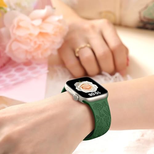 Image of SNBLK 6 Pack Floral Engraved Bands Compatible with Apple Watch Bands 40mm 41mm 42mm 38mm 44mm 45mm 46mm 49mm Women Men, Silicone Flower Pattern Strap for iWatch Series 11 10 Se Ultra 9 8 7 6 5 4 3 2 1