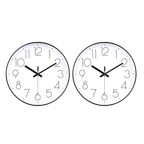 Image of 2 Pack Black Wall Clock 12 Inch Modern Silent Battery Operated Wall Clocks | Office Kitchen Classroom School