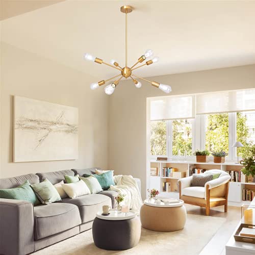Kostomo Gold Sputnik Chandelier 8 Lights Modern Chandeliers Brushed Brass Ceiling Light Fixture Electroplated Lights Industrial Pendant Lighting（8Lights-Gold #TOP5