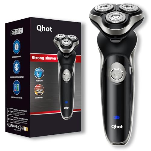Qhot Electric Razor for Men 3D Floating Rotary Shaver Wet & Dry Rechargeable Electric Razor with Pop-Up Trimmer 100 Mins Runtime Non-Slip Handle(Black)