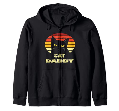 Vintage Cat Daddy Retro Distressed Cat Dad Fathers Zip Hoodie, Black