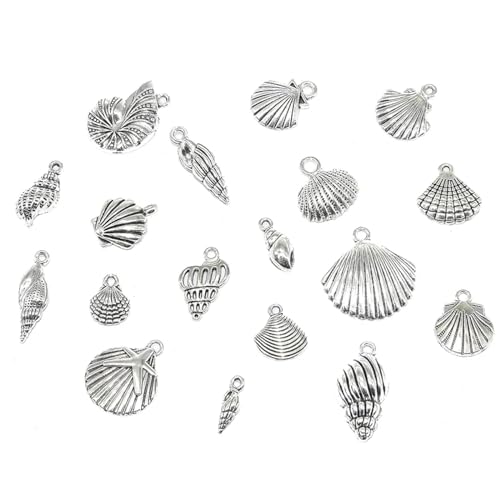 Breloques coquillage en argent tibétain ciselé, alliage métallique durable pour bijouterie