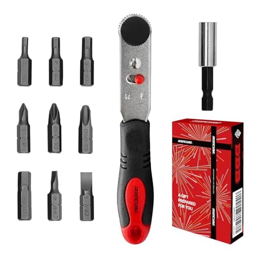 IRONCUBE Angle Ratchet Screwdriver Set: 10 Piece Magnetic Bit with 90 degree Mini Offset Low Profile Reversible Drive Handle - Stocking Stuffers with Gift Box