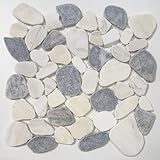 Mosaïque de Galets Polis en Marbre et Dolomie, 30,5 x 30,5 cm, Gris et Blanc, pour Mur et Sol