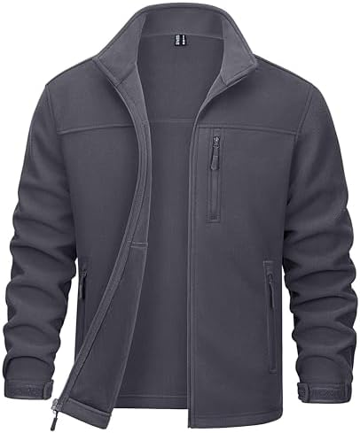 MAGCOMSEN Men's Zip Up Polar Fleece Jacket Without Hood Active Golf Jackets with 3 Pockets