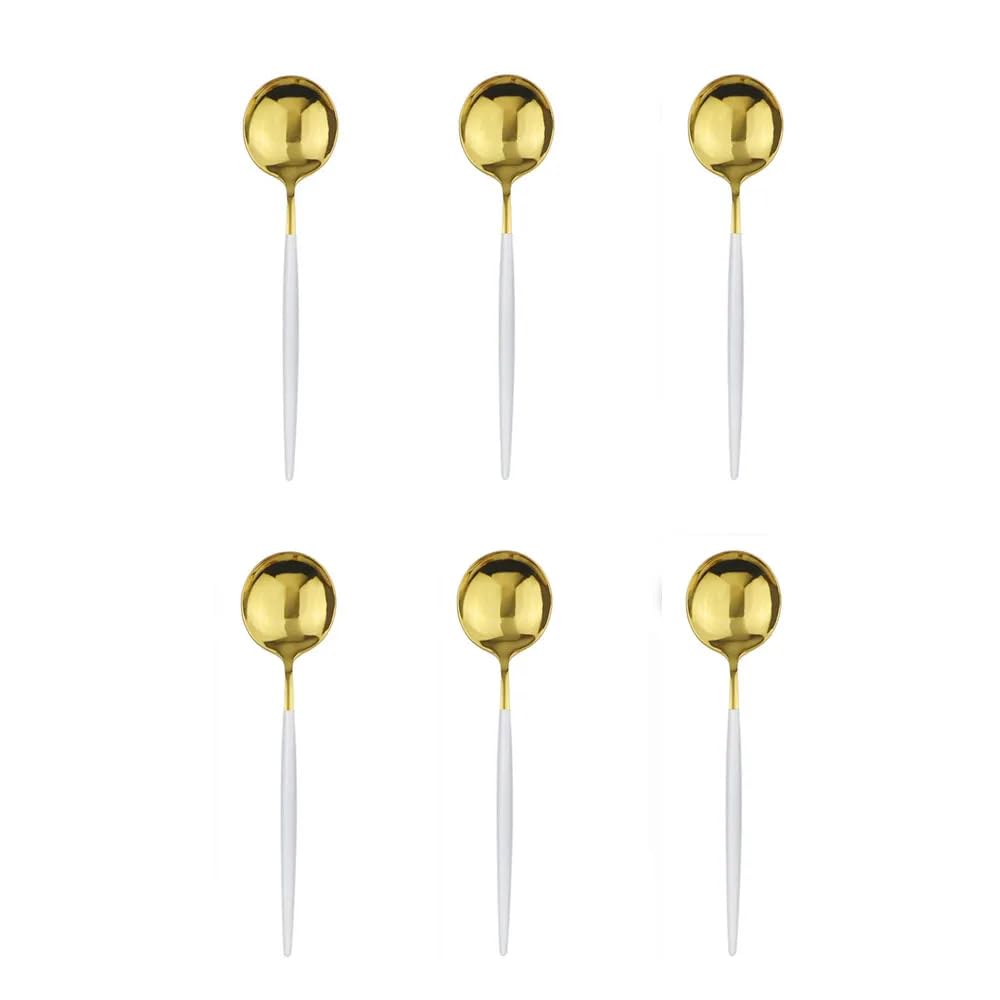 Juego de 6 mini cucharas agitadoras para café, té, cucharas pequeñas de acero inoxidable para salsa, sal, azúcar, té negro y dorado, vajilla de oro blanco
