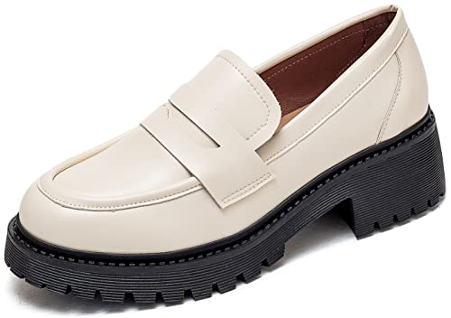 Image of Women's Classic Simple Mid Heel Oxfords Penny Loafers Comfortable Slip On Dress Shoes