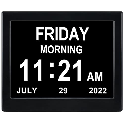 Day Date Time Clock For Seniors Elderly 3 Medication Reminders+ 5 Custom Reminders Digital Calendar Dementia Impaired Vision Memory Loss Clock(Black,8-Inch) #TOP5