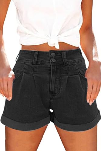 SMENG Kurze Hose Damen Jeans Casual Denim Shorts Sommer Hosen Mode Sommerhose Damen Shorts Jeans Hotpants Schwarz L