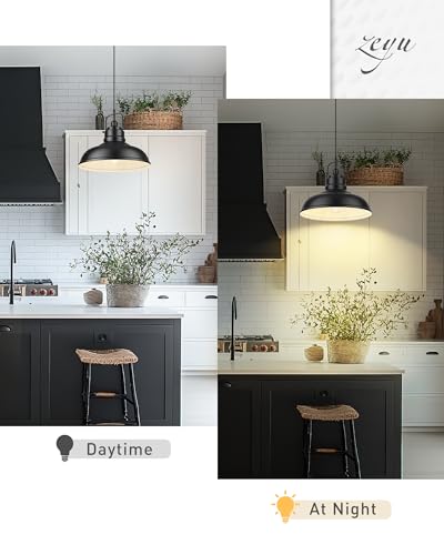 Image of zeyu Black Pendant Lighting, 2 Pack Hanging Kitchen Lights, 1-Light Pendant Light with Metal Dome Shade, Matte Black Finish, 016-1M-2PK BK
