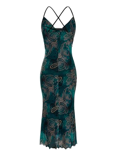 Image of SOLY HUX Women's Floral Mesh Bodycon Cami Dress Cowl Neck Sleeveless Cocktail Party Wedding Guest Long Maxi Dresses