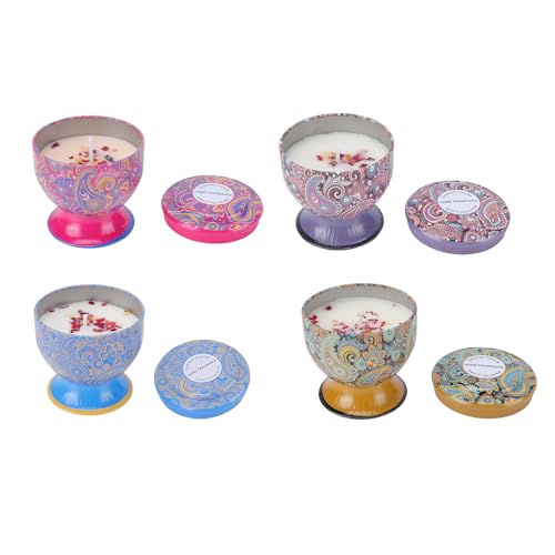 BRRNOO Lot de 4 Bougies D'aromathérapie Parfumées Longue Durée, Coffret Cadeau pour Décoration D'intérieur, Salon, Chambre à Coucher, Studio de Yoga dans des Récipients en étain