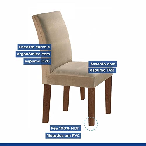 Conjunto Sala de Jantar Mesa e 4 Cadeiras Júlia Cel Móveis Chocolate/Off White/Tecido Pena