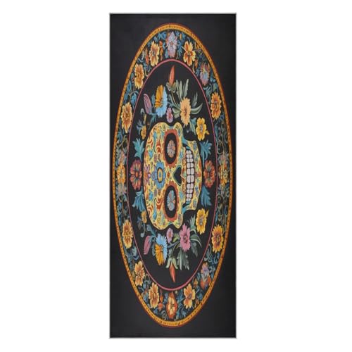 pnyoin Yoga Towel Retro Skull and Flowers Hot Yoga Mat Towel with Grip Dots Sweat Absorbent Non-Slip for Hot Yoga, 24
