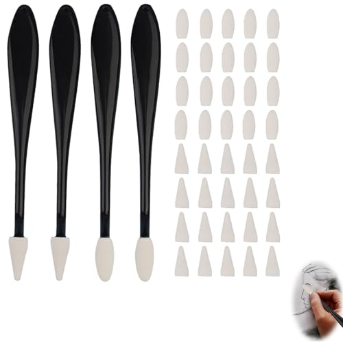 Lot De 4 Estompeurs De Dessin, Estompeurs en Papier avec 40 Éponges De Rechange, 2 Types De Têtes, Estompeur Dessin pour Étudiant en Art, Convient Aux...