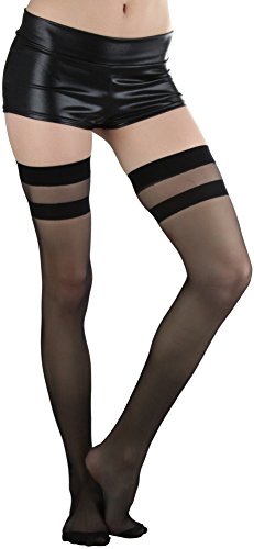Image of ToBeInStyle Women's Modern Thin Tripple Striped Opaque Thigh High Stocking