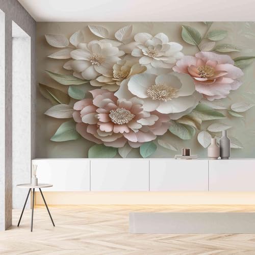 Papier peint panoramique 3D gris fleur pour agrandir un salon ou une chambre - 7