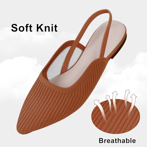 Slingback Flats for Women Pointed Toe Flats Breathable Knit Comfortable Dressy Casual for Work Office Slip on Ballet Flats Brown US83